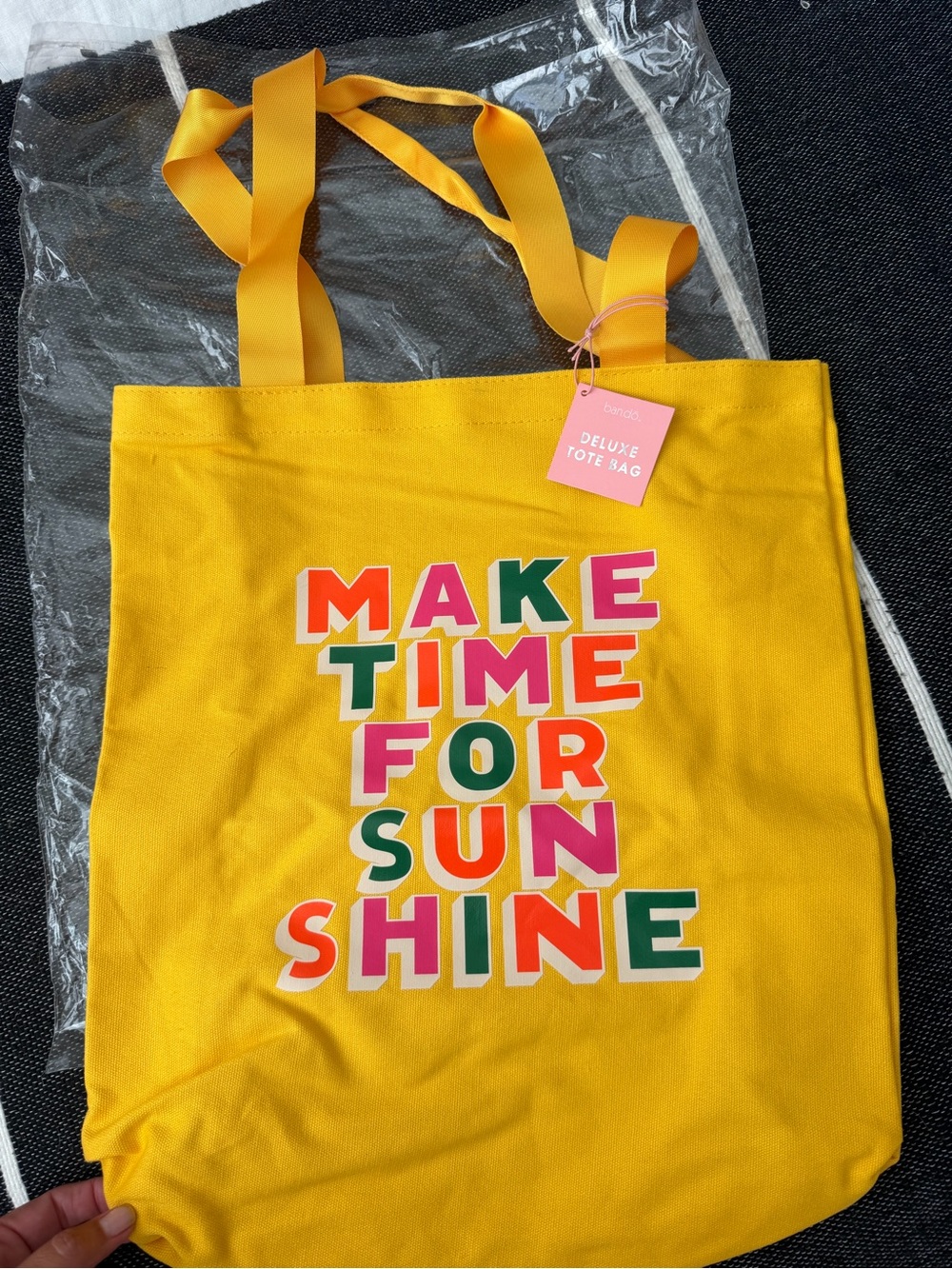 ban.do Yellow Canvas tote bag w/ Multicolor MAKE TIME FOR SUNSHINE NWT